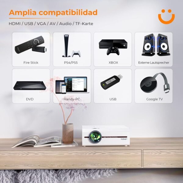 YABER V5 Mini Proyector Portátil, 2.4G & 5G WiFi Bluetooth Proyector 4K Soporta 1080P Full HD - Imagen 5